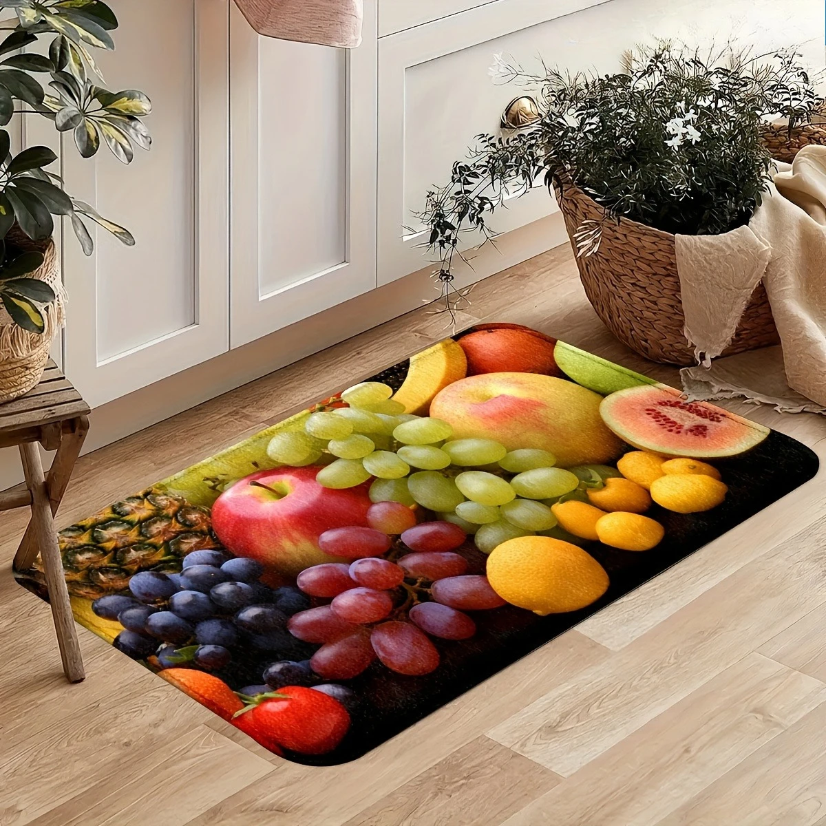 Summer Fresh Lemon Orange Lime Kitchen Mat Green Leaf Water Drop Fruit Art Design Anti Slip Washable  Kitchen Entrance Doormat