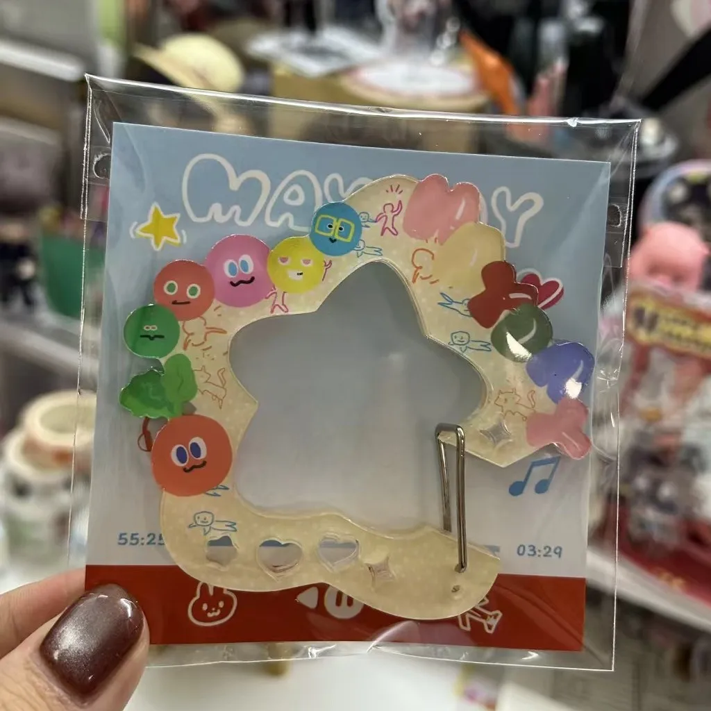 Kawaii Cartoon Smile Star Shape Acrylic Keychain Colorful Cute Pattern Backpack Charm For Women Sweet Daily Bag Accessory Gift