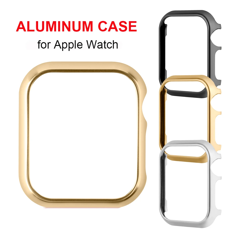 Accessories for Apple Watch Case 45mm 46mm Metal Bumper Protective Cover Frame for iWatch 10 Series 7/6/5/4 Cases Aluminum Gold