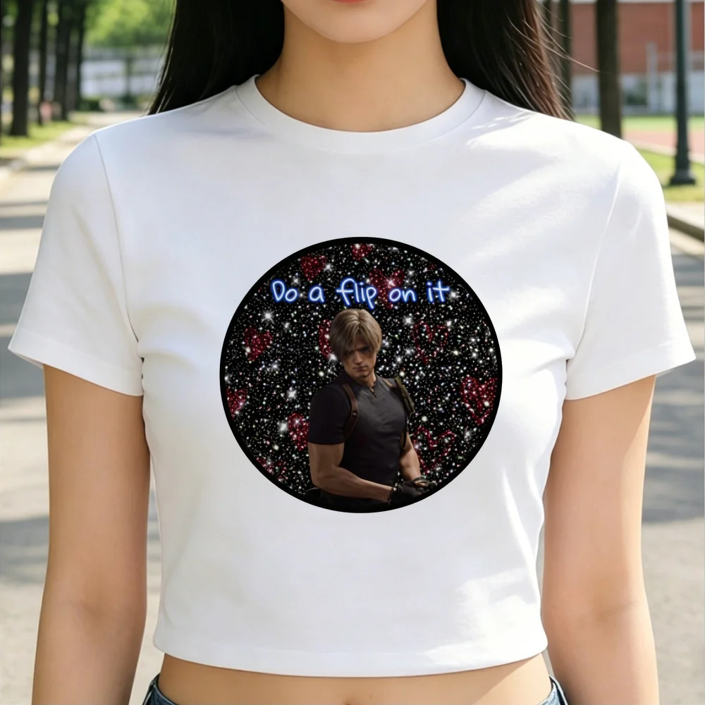 Leon Kennedy crop top girl funny goth cute summer emo t-shirt korean fashion vintage meme goth