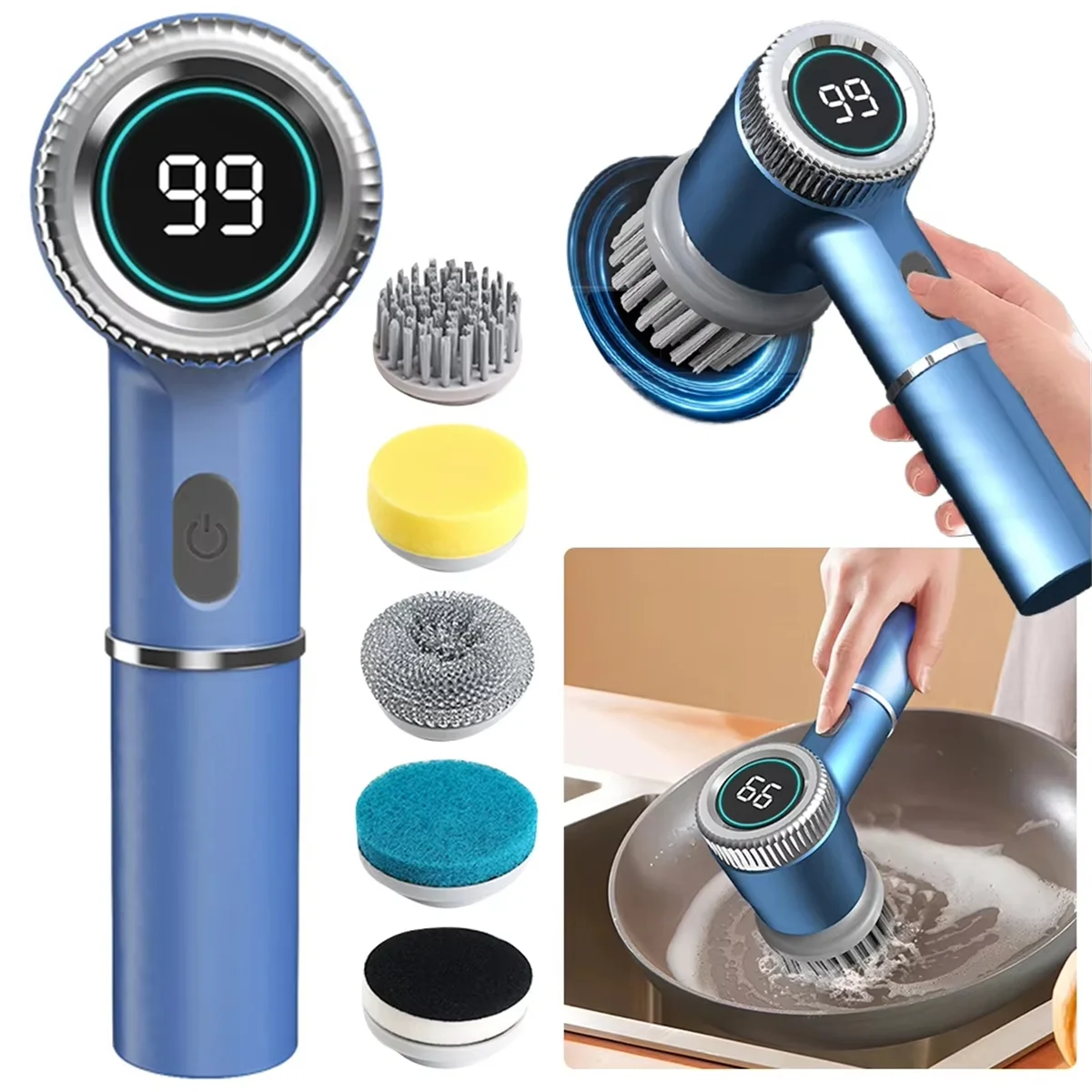 فرشاة كهربائية A20M، فرشاة تنظيف كهربائية محمولة بشحن USB مع 5 رؤوس فرشاة قابلة للاستبدال للبلاط الزجاجي