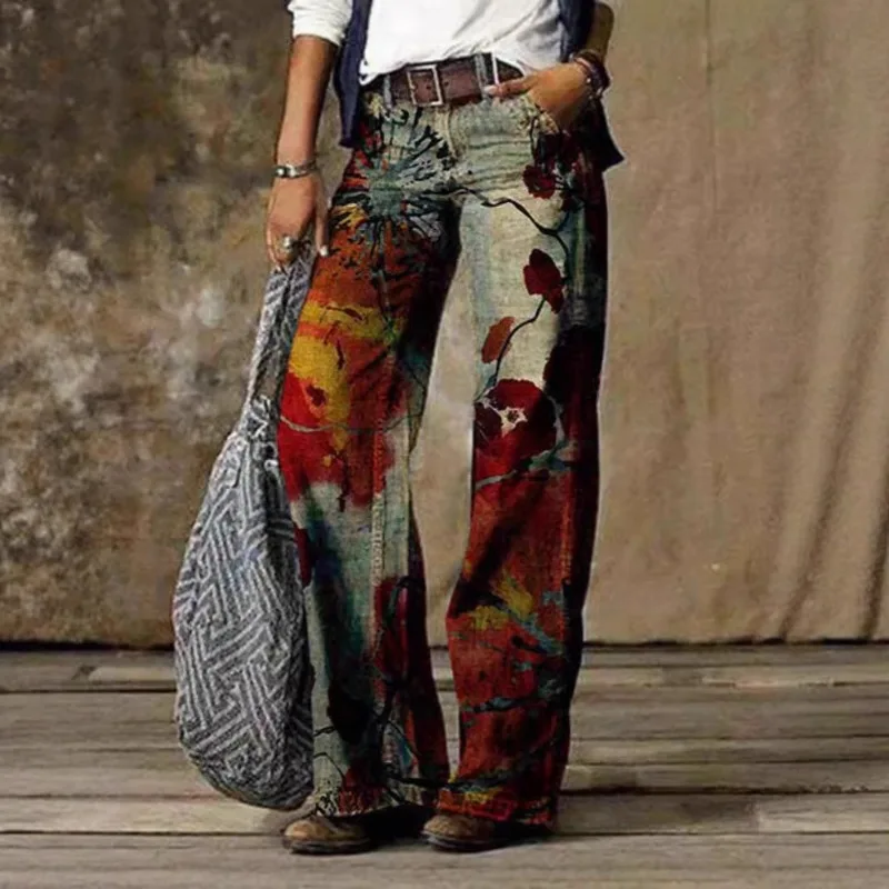 Pantalones finos de verano para mujer con impresión Digital 3D se venden bien, pantalones acampanados de moda de alta gama para mujer, relajación