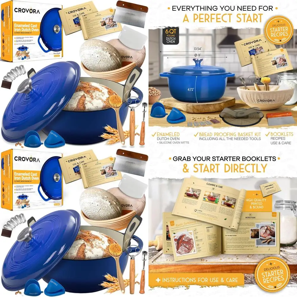 

Enameled 6-Quart Cast Iron Dutch Oven for Sourdough Bread Baking with Banneton, Tools & Lid