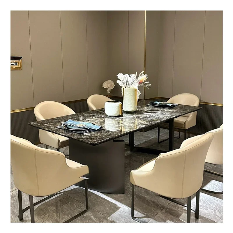 Luxury  Natural  Stone  Marble Top  Marble  Dining Table Villa Ultra  Platinum Diamond Table Dining Table and Chair Combination