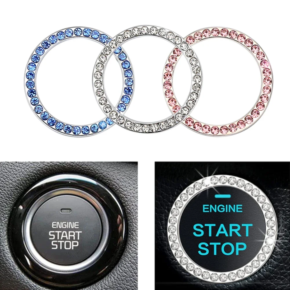 1Pc New Car One-Click Engine Start Stop Switch Button Cover Crystal Rhinestone Cover Protector Ring Hand-set Sticker Decoration