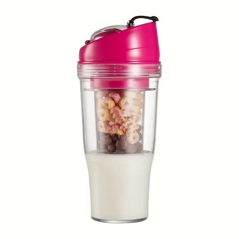 

Portable Plastic Cereal Cup with Flip-Top Lid Spoonless&Bowl-Free Breakfast On-the-Go Cereal Cup Stylish Drinkware
