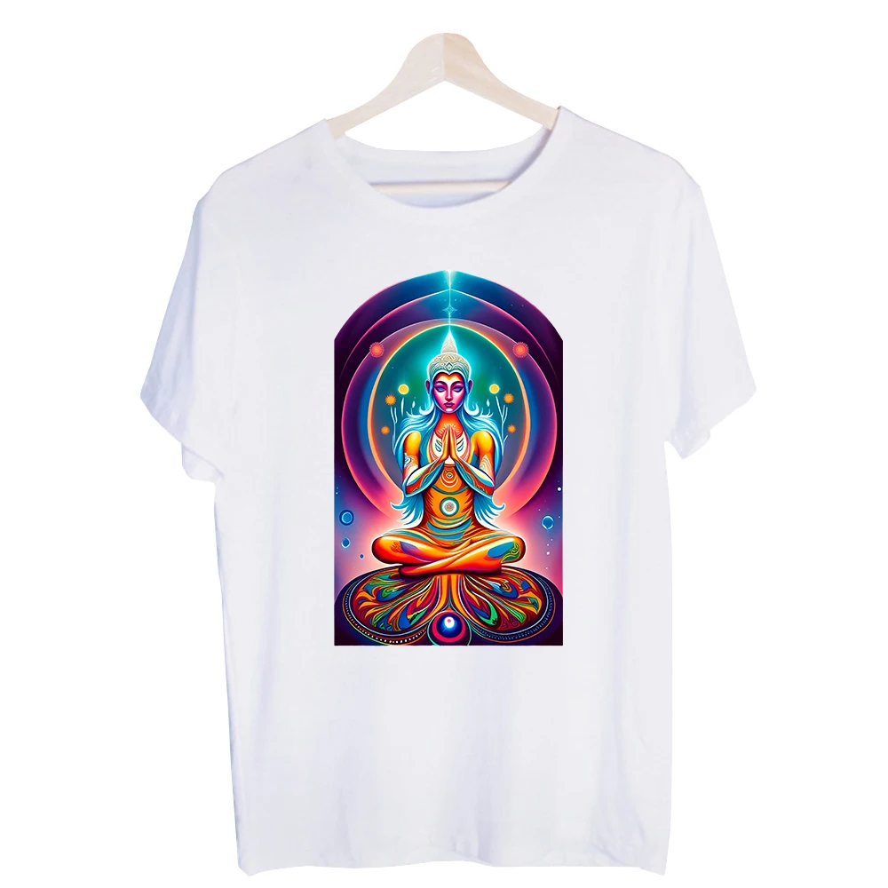 Men's Meditative Figure Graphic Tee, Short Sleeve Crew Neck T-Shirt for Boho Spiritual Style and Casual Daily Wear