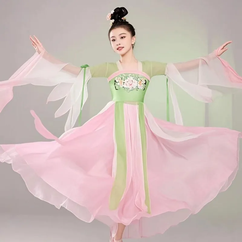 

Детский классический танец Hanfu Xianqi марлевый тест китайская танцевальная практика Jiangnan весенний весенний костюм для выступлений