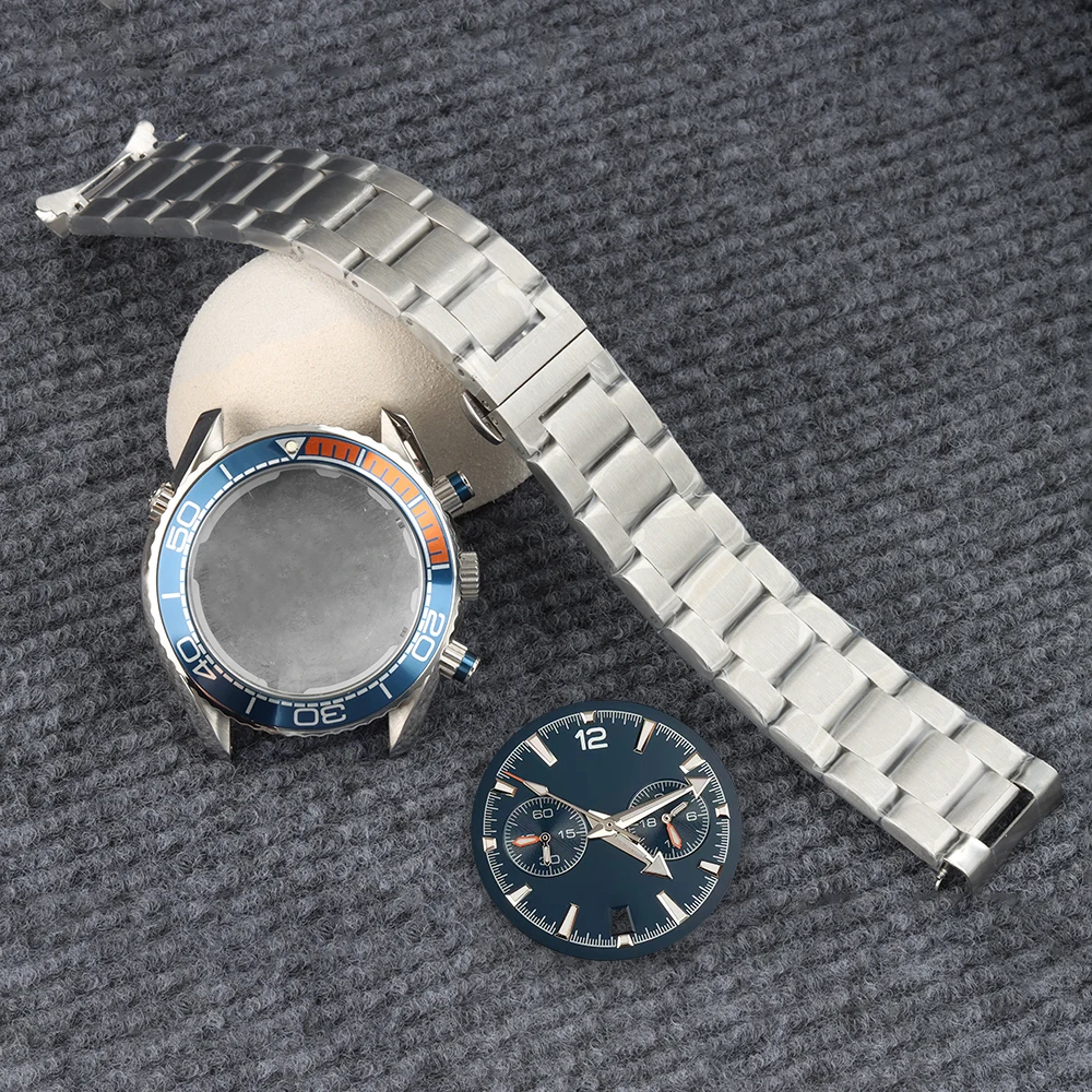 

Корпус VK63, циферблат 45,5 мм для Seamaster 600, корпус хронографа с кварцевым механизмом, стальной ремешок, резиновый браслет для механизмов VK63 VK64