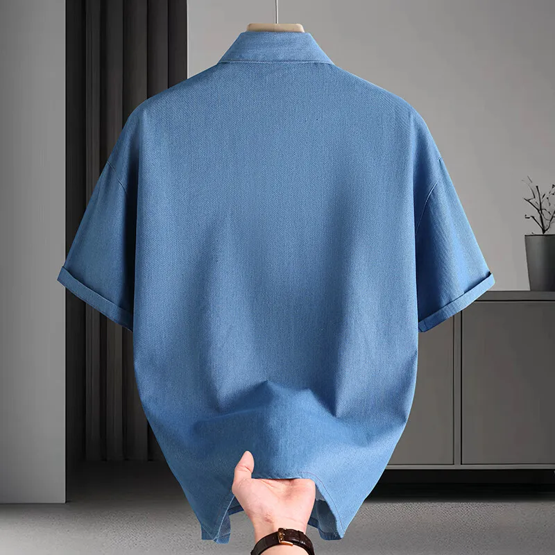 Men's Denim Shirt Summer Fashion Solid Color Breathable Cotton Blend Casual Short Sleeve Shirt Commuter Streetwear Urban Wear