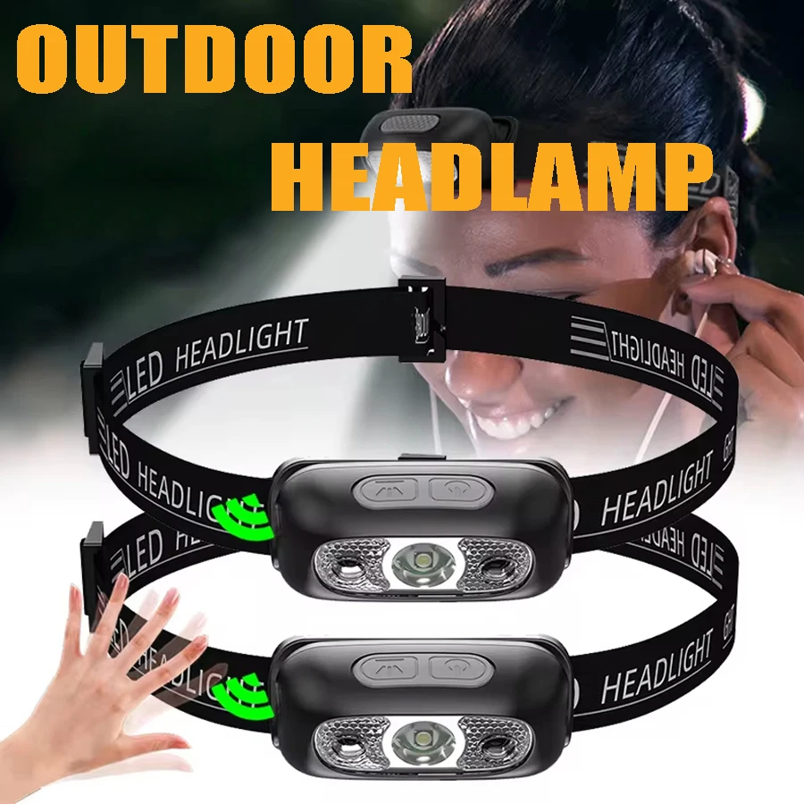 Strong Light Headlamp Portable LED Sensor Headlamp USB Rechargeable Head Flashlight Outdoor Camping Fishing Emergency Lantern