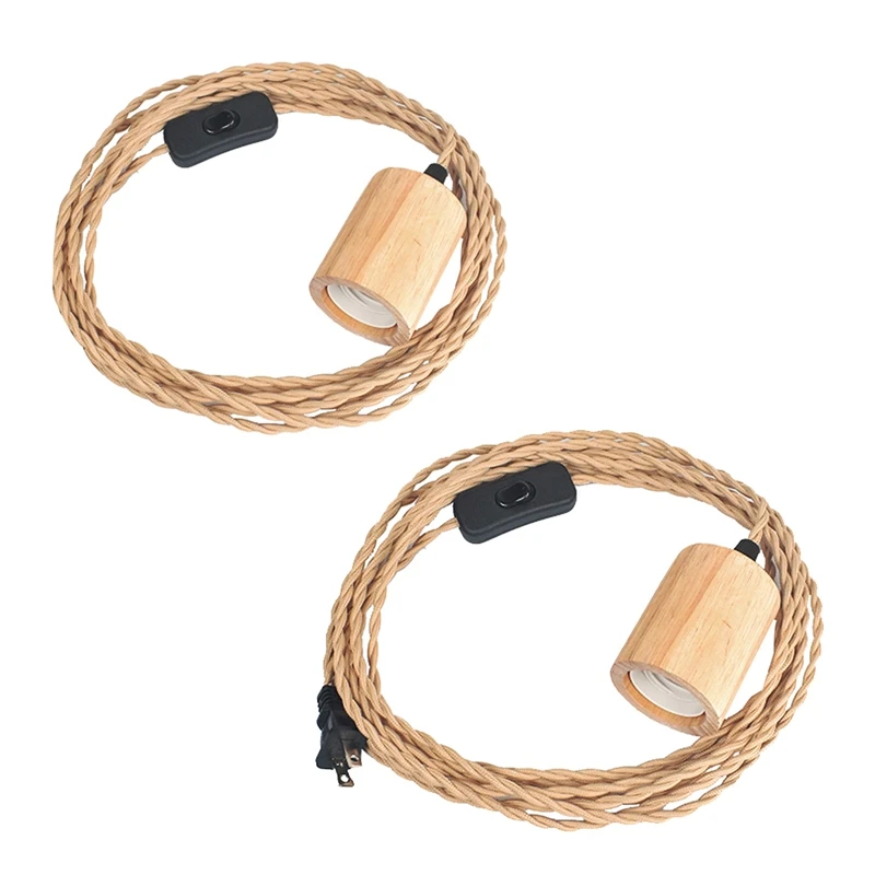 

Wood Pendant Light Cord Kit ,14.76FT Vintage Industrial Hanging Plug In Lamp Cord With Twisted Nylon Rope E26