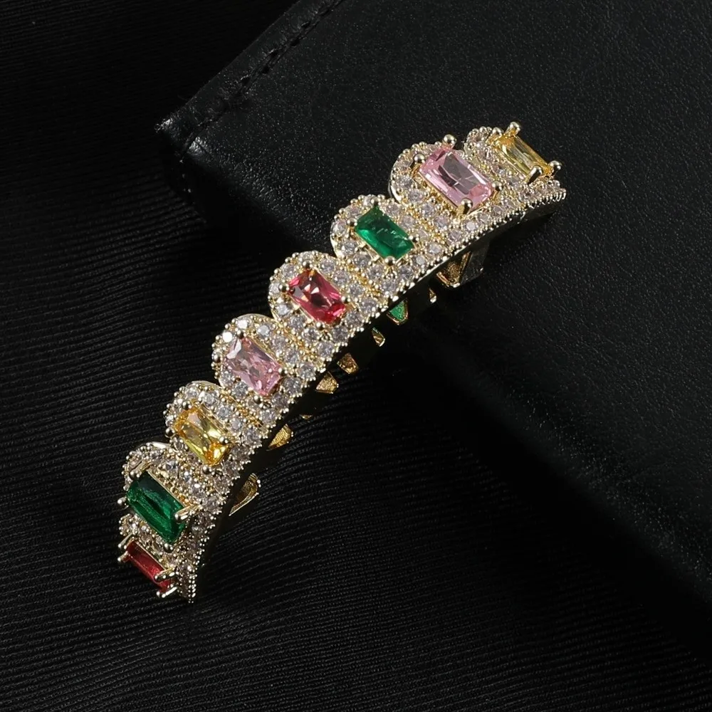 Shining Rainbow Color Hip Hop Teeth Grillz Cubic Zirconia Vintage Teeth Jewelry Unique Fashion Rainbow Grillz Performance