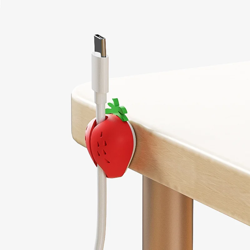 random color1pc Cute Strawberry Multifunctional Cable Clamp Strong Adhesive Punch-Free Wire Organizer Data Cable Holder