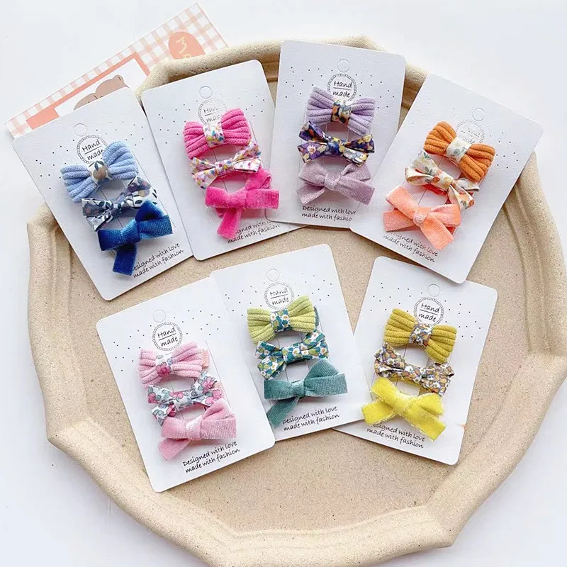 

3pcs/set Fabric Bow Hair Clips Set for Kids Girls Corduroy Aesthetic Floral Print Bangs Barrettes Simple Kids Side Clip Headwear