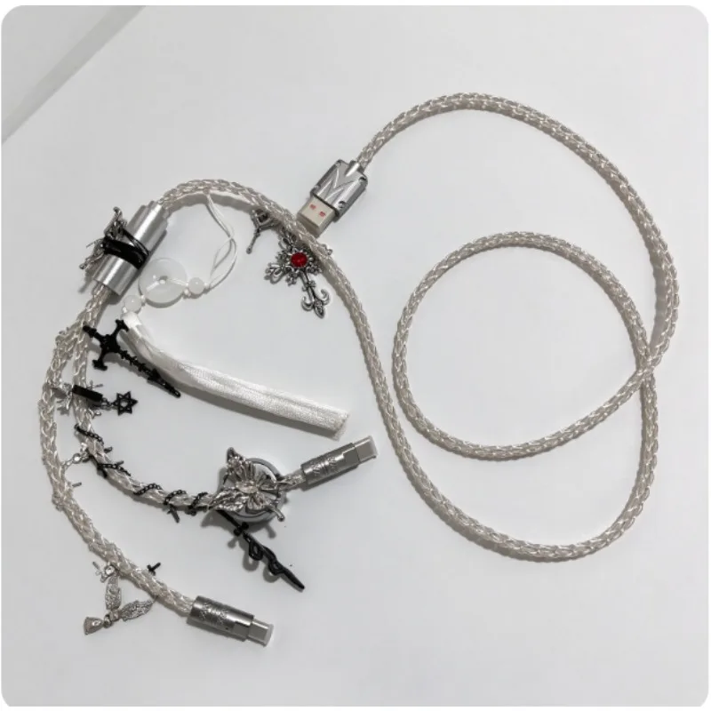 Customized 2-in-1 8K Pilot Cable USB-C White Cute 1.3m RGB Magnetic Mechanical Keyboard Cable Decorative Accessories