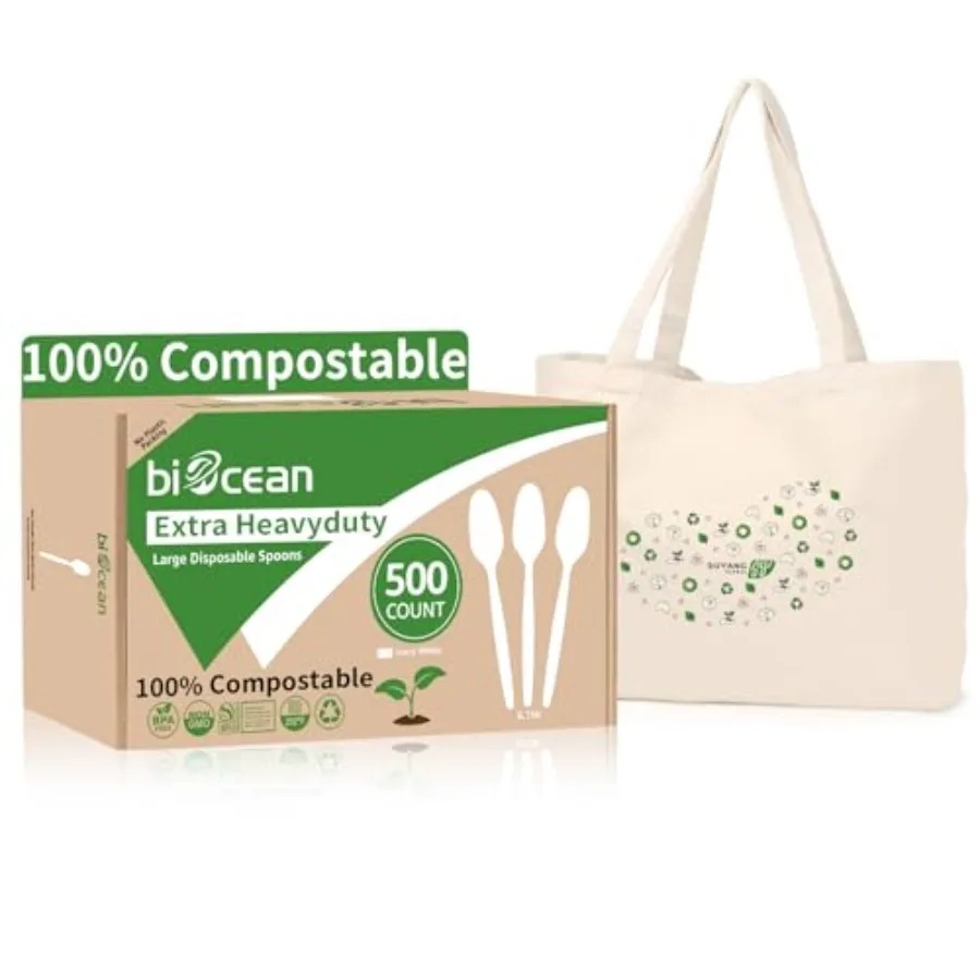 

Extra Heavyduty Compostable Spoons [500 Count6.7In] Disposable Cutlery No Plastic Spoons Large Biodegradable Utensils Eco Frien