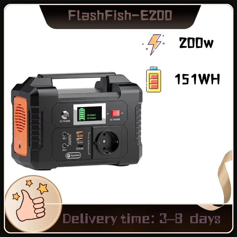 Station d'alimentation portable FlashFish E200, générateur solaire 200W (pic 250W) 151Wh, durée de vie de plus de 800 cycles, charge rapide USB QC3.0, sortie multi-ports, 3 modes de charge, pour la maison, le camping, la randonnée, les voyages, les situations d'urgence