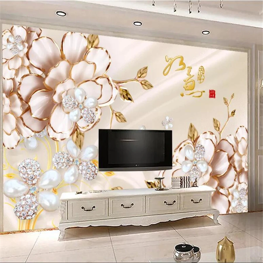 

Custom wallpaper 3d photo mural stereo relief rose flower wishful auspicious jewelry background wall papers home decor wallpaper