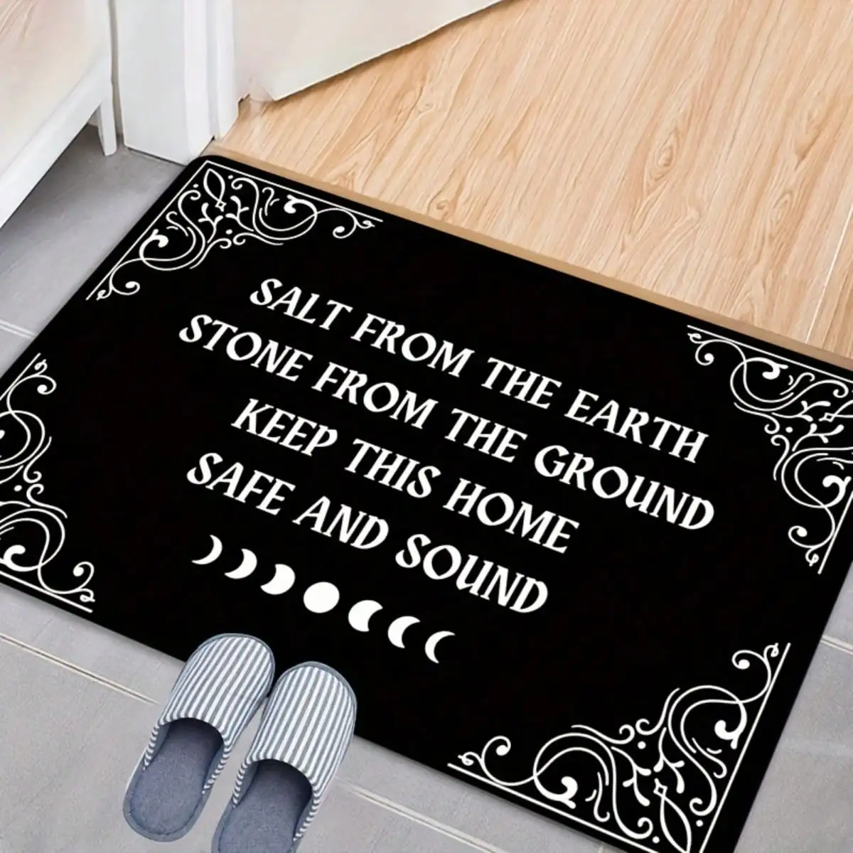 Indoor Witch Doormat Welcome Mat High-Quality Flannel, Protection Spell Halloween Door Mat Gothic Style Moon Phase Fun Bathroom Mat Cute Mat Suitable For