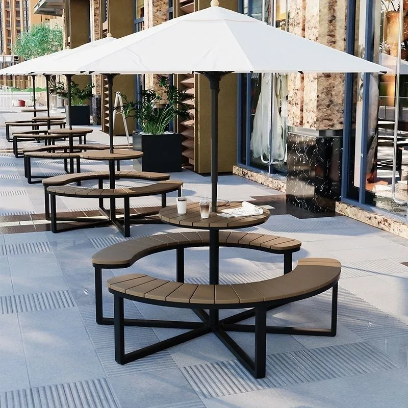 

HYS outdoor anti-corrosion plastic wood table and chair combination leisure table garden park round table courtyard scenic area