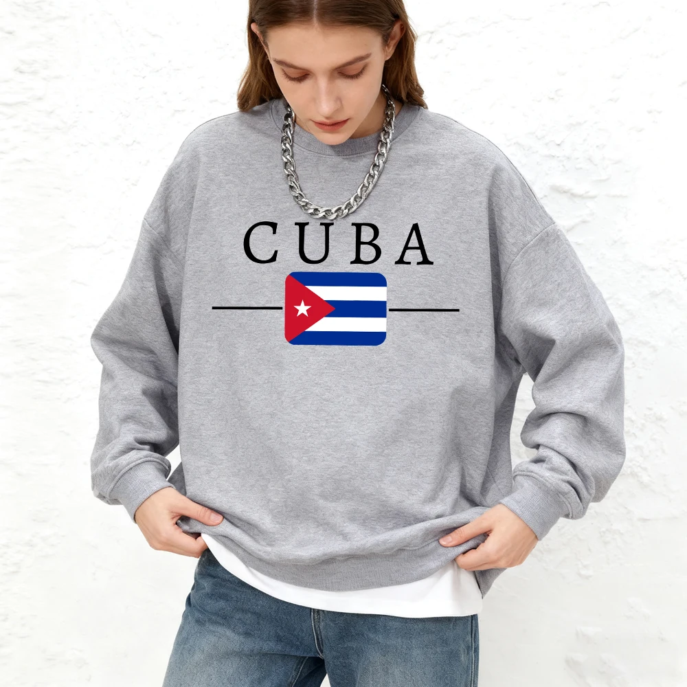 Cuba bandeira carta impressa das mulheres hoodies outono oversized moletom esportes crewneck quente jogging pullovers básico roupas femininas