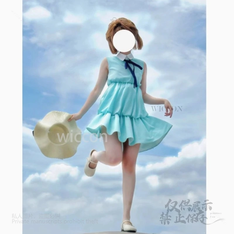 Anime Ai Haibara Cosplay Costume Comic Con Summer Dress BLUE Swimsuit Hat Full Set Wigs Women Girls Halloween Party Handmade