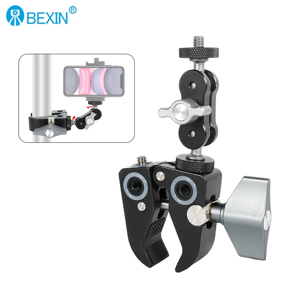 BEXIN Metal Desktop C-type Clamp Multifunctional Fixed Clip Magic Arm with 1/4'' 3/8'' Screw Mount Adapter for SLR Camera Holder