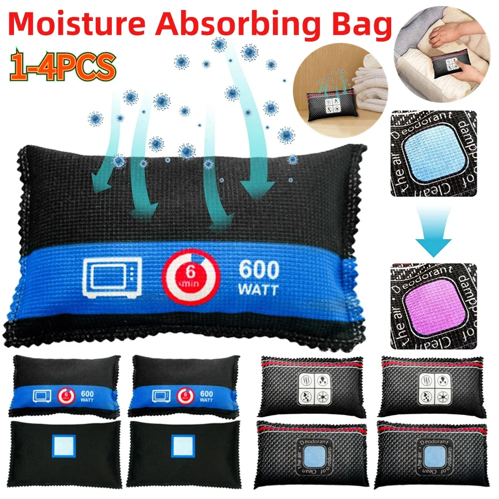 1-4PCS Dehumidifier Desiccant Reusable Car Home Dehumidifier Bag for Wardrobe Dryer Silica Gel/Mineral Moisture Absorbing Bag