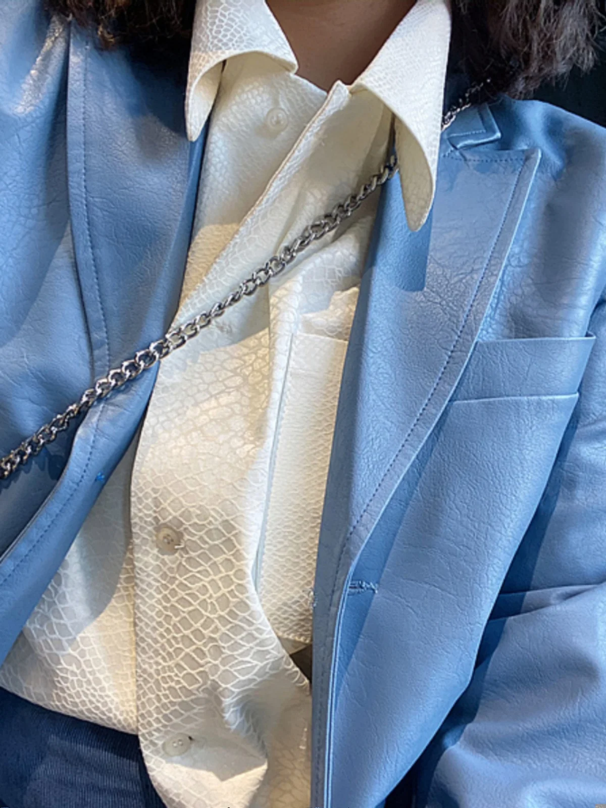 

plus Size Long Loose Fitting Leather Jaet with Suit Collar Versatile Autumn Winter Outerwear for plus Size Women