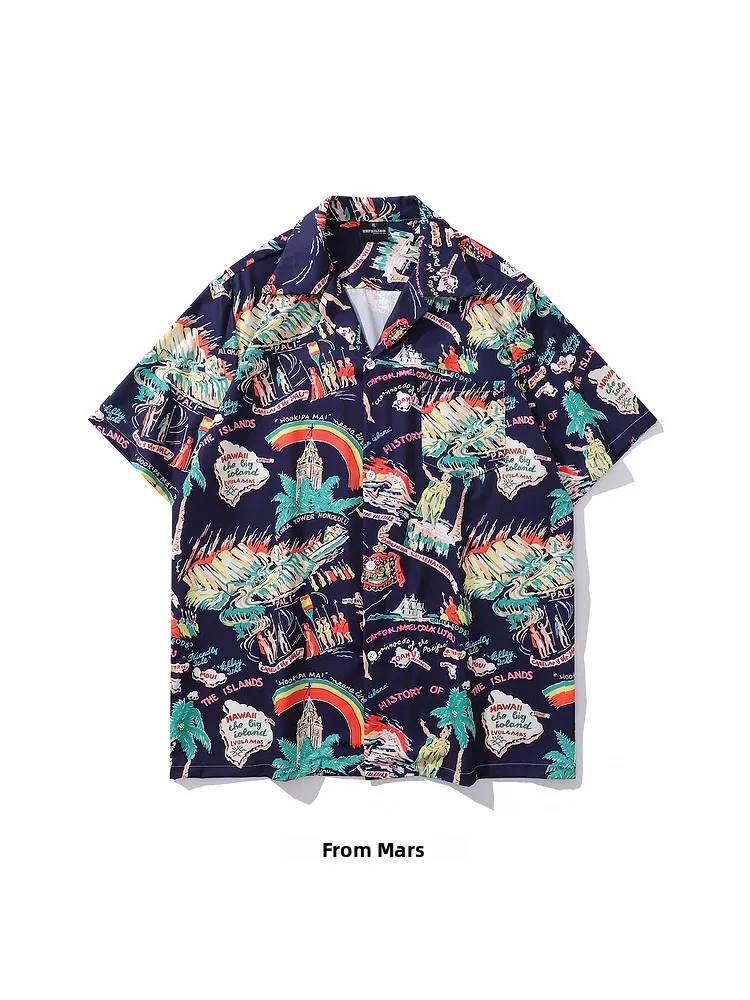 

Модная повседневная рубашка с принтом в уличном стиле от Neon Dr, универсальная летняя рубашка с кубинским воротником, внутренняя одежда