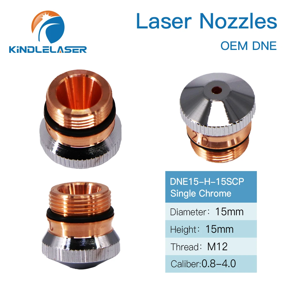 KINDLELASER DNE Laser Nozzles Chrome-plated Single/Double Layers D15mm H15mm Caliber 0.8-4.0mm for DNE Fiber Laser Cutting Head