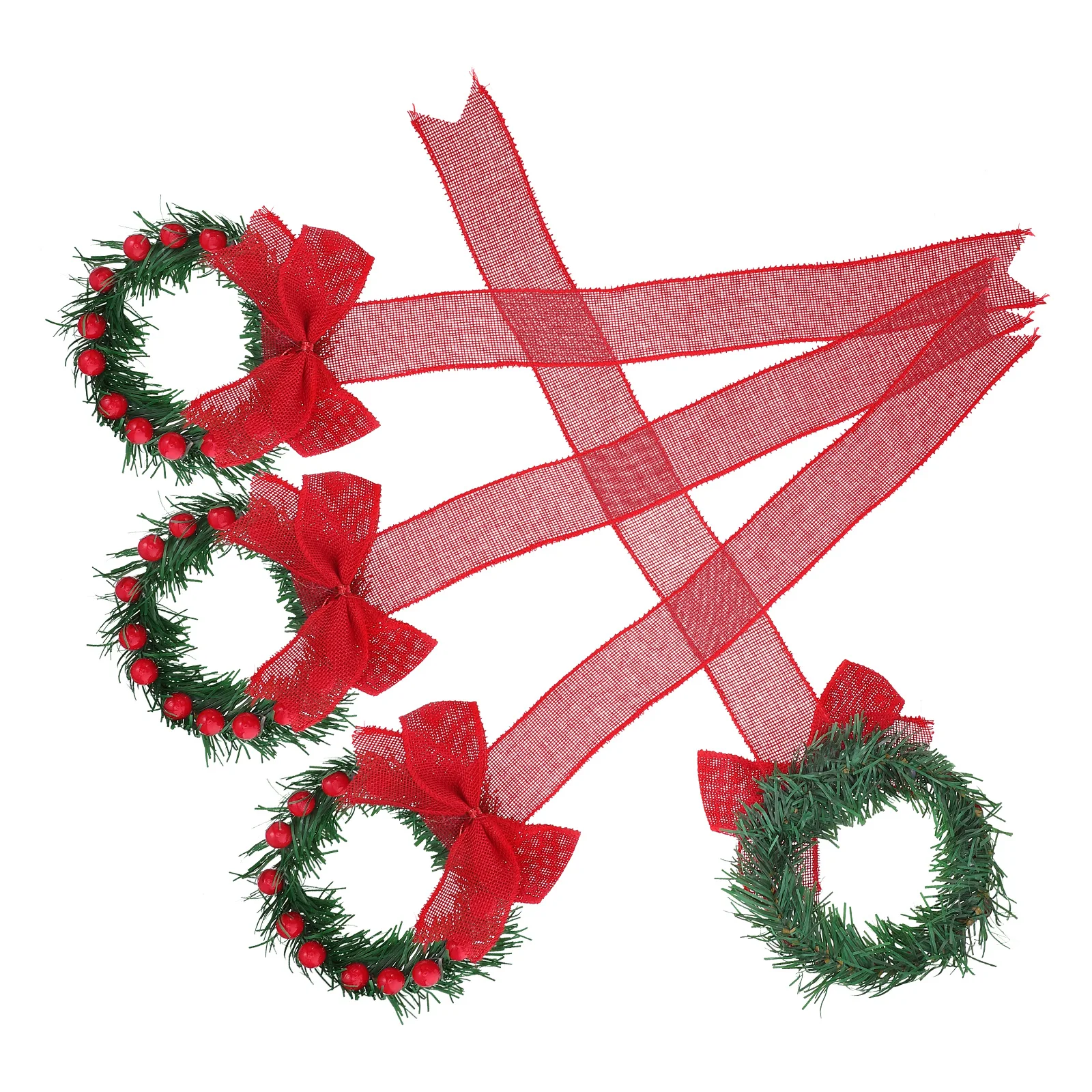 

4 Pcs Christmas Wreath Pendant Decor Hanging Bows Ribbon Plastic Indoor Flower Garland