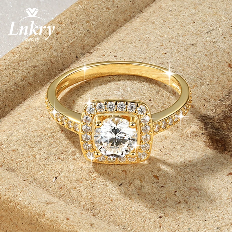 

Lnkry 14k Gold-Filled Square Shape Engagement Ring 6MM 0.8CT Transparent Zirconia Ring for Women Finger Jewelry Gift