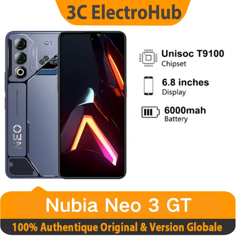 Nubia Neo 3 GT 5G global Edition, 6,8 pouces, 4083mm² VC système de refroidissement, Unisoc T9100, 6000 mAh, 80W super charge N Nubia Neo 3 GT 5G global Edition, 6,8 pouces, 4083mm² VC système de refroidissement, Unisoc T9100, 6000 mAh, 80W super charge N