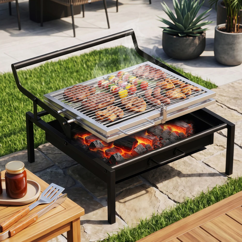 1Set Rotating Charcoal Grill Heavy-Duty Professional Flip Grill, Detachable Grill for 3-8 People Camping, Tailgating, Patio