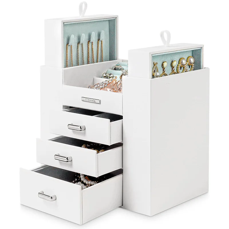 

Large Capacity Leather Jewelry Display Box Necklace Ring Earrings Bracelet Bracelet Watch Drawer Storage Display Box