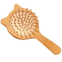 Bamboo Hair Brush Natural Bamboo Comb Hair Detangling Brush Cat Shape Small Travel Hair Brush Wooden Massage Hair Comb For Women