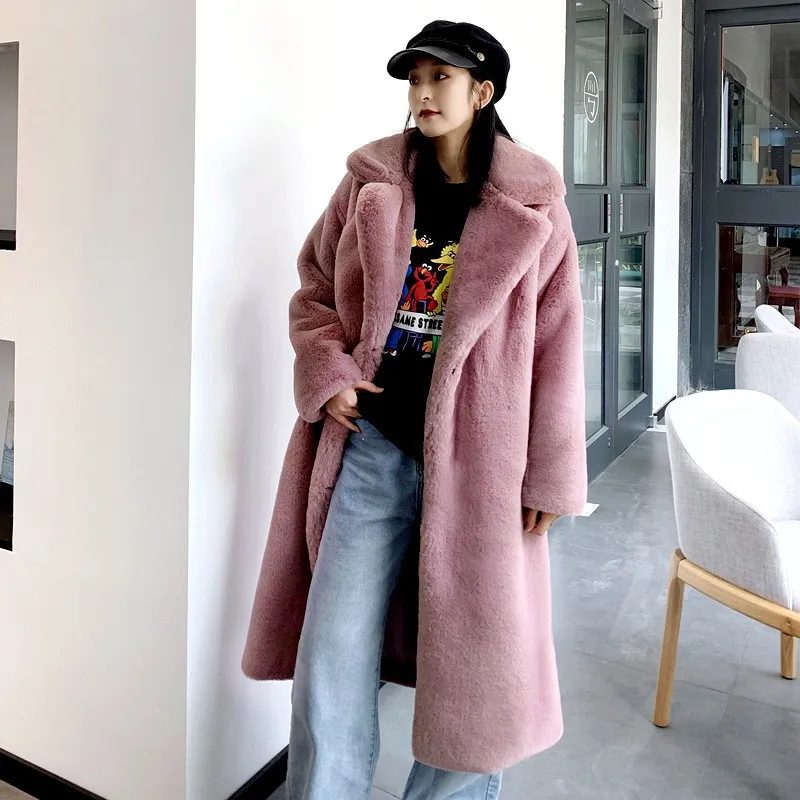 2026 Fur Jacket Extended Large Size Women's Imitation Rabbit Fur Coat Warm Winter Light Luxury