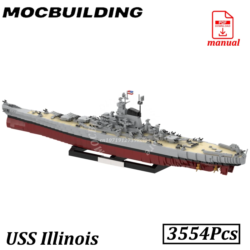 1:300 スケール USS イリノイ戦艦 BB-7 MOC ビルディングブロック テクノロジー船建設おもちゃ ギフト