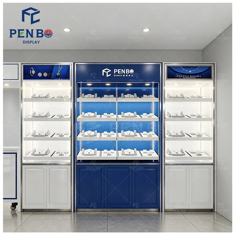 custom.High-End Bespoke Jewelry Watch Boutique Design Customized Jewelry Showcase Led Light Wireless Jewelry Display Cabinet