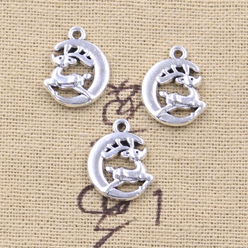 20pcs Charms Moon Sika Deer 17x14mm Antique Silver Color Pendants DIY Craft Making Handmade Tibetan Jewelry