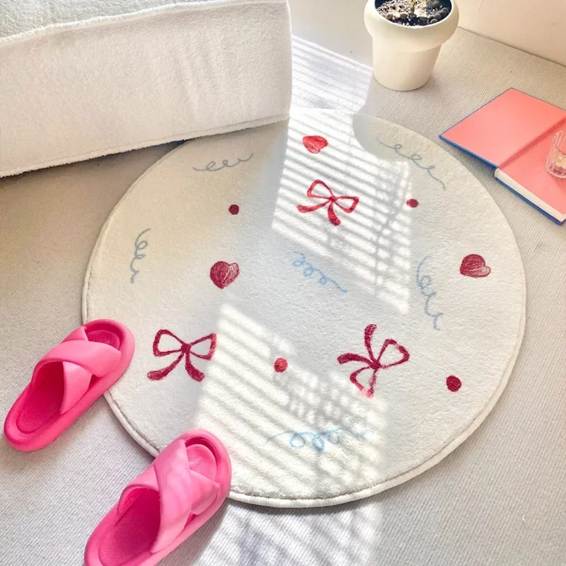 Round Bow Carpets,Cute Cartoon Rugs, Soft, Comfortable Bedroom, Bedside Carpet ,Cloakroom, Cream Style Carpet, Purple Rug