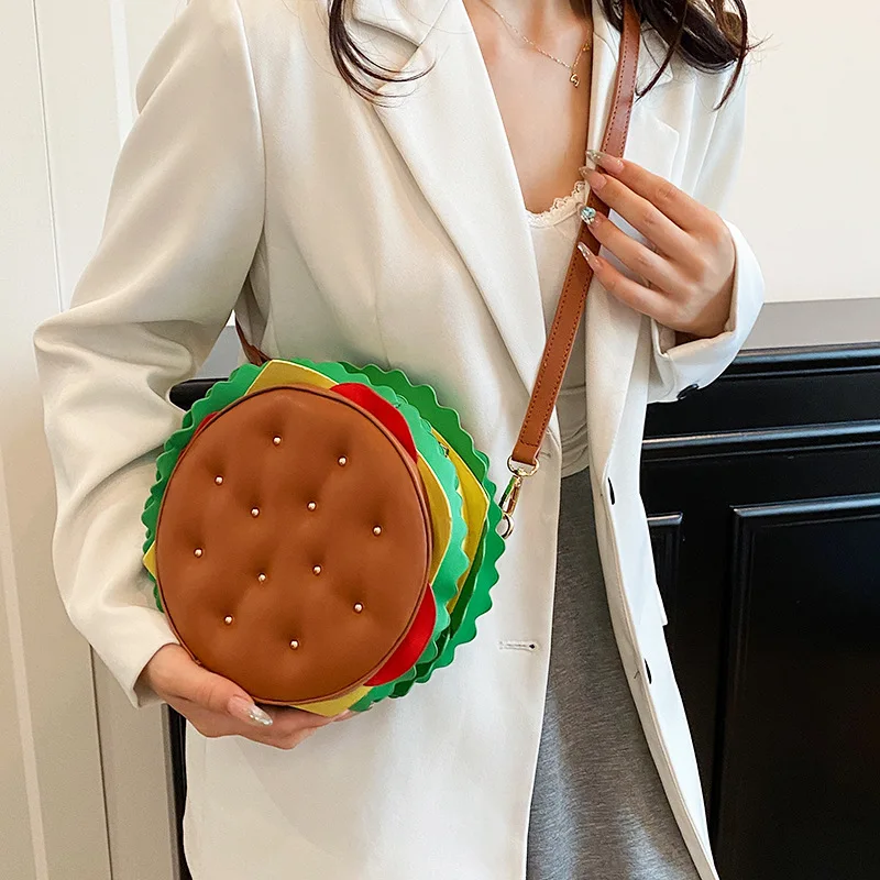 

Ins Cartoon Hamburger Crossbody Bags Large Capacity Cute Shoulder Crossbody Bags Pu Leather Fashionable Tote Bags