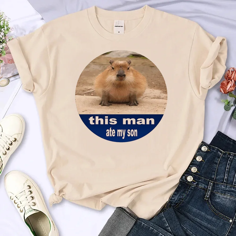 Capybara t shirt women streetwear comic manga top girl Japanese clothes