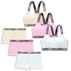 Kids Girls Bra And Panties Set Junior Students Development Stage Children's Training Bras+briefs 2pcs Outfit Teenager Undershirt