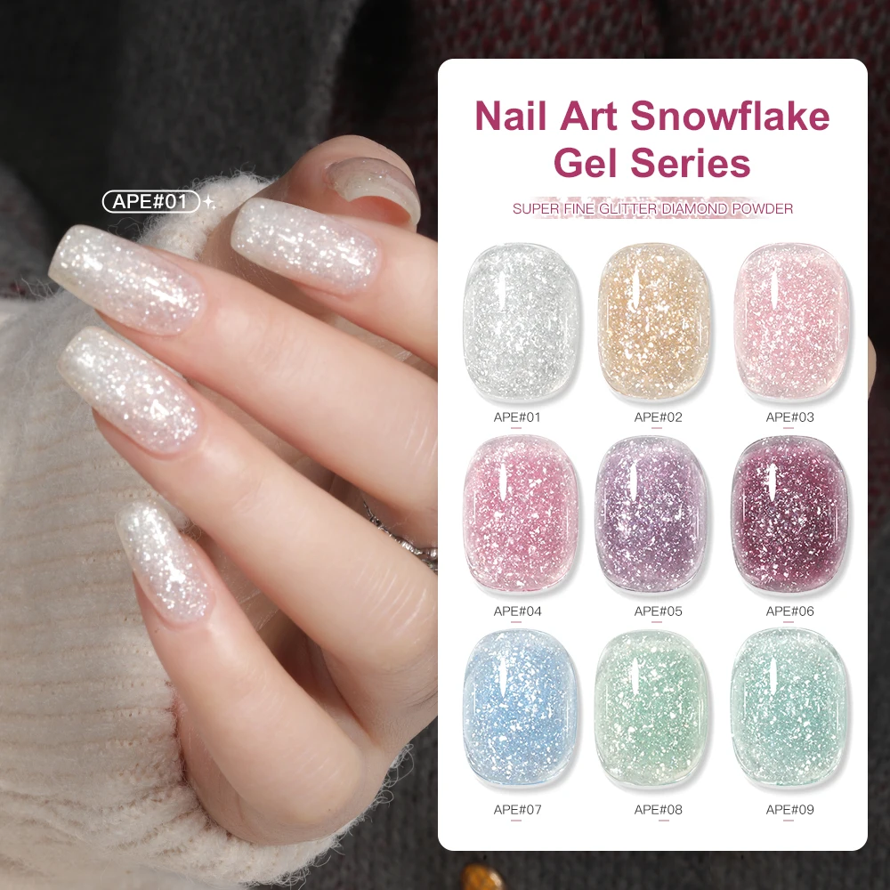 AS Tpo Free Snowflake Style Sparkling White Gel Nail Polish Fine Sparkling Pink Glitter 15ml Nail Art Varnish Gel Semi Permanent