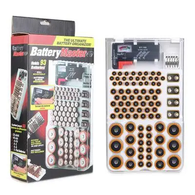 

Battery Storage Case Organizer with Hinged Clear Cover with Battery Tester, Holds 93 Batteries Various Sizes