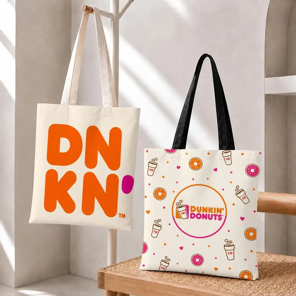 D-Dunkin Donuts Storage Bags Storage Bags Foldable Canvas Tote Bag, Reusable Fashion Shopping Bag for Women