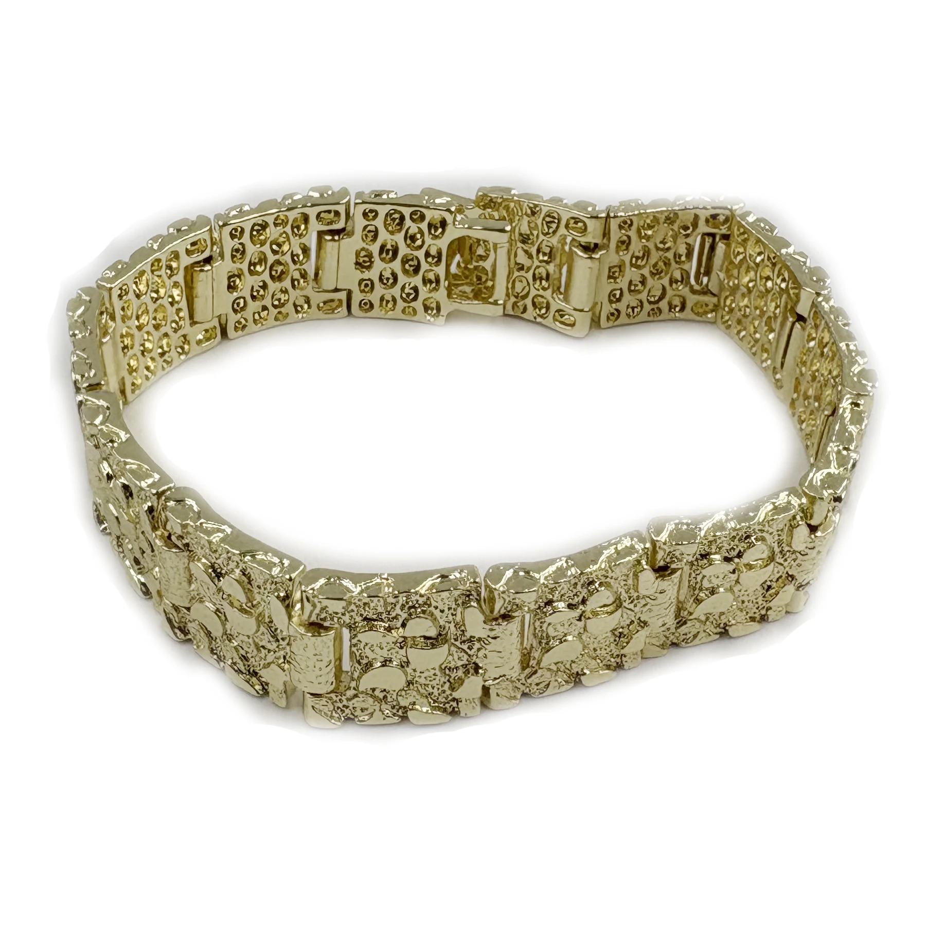 Beauralisent Men's Hip Hop Style Heavy Nugget Bracelet 8mm/15mm/25mm Three Sizes 14K Gold Plated Irregular Fashion Jewelry